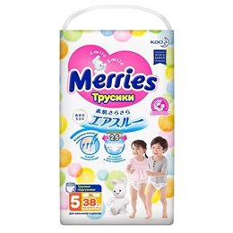 Подгузники-трусики Merries размер 5 (XL) 12-22 кг (38 штук в упаковке)