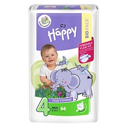 Подгузники Bella Baby Happy размер 4 (L) 8-18 кг (66 штук в упаковке)