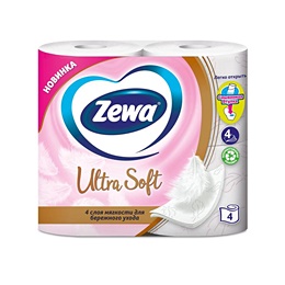 Бумага туалетная Zewa Ultra Soft 4-слойная белая (4 рулона в упаковке)