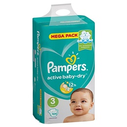 Подгузники Pampers Active Baby-Dry Midi Малая Мега Упаковка 3 (M) 6-10 кг (124 штуки в упаковке)