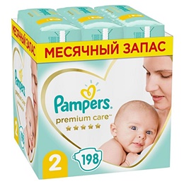 Подгузники Pampers Premium Care Mini Мега Супер Упаковка 2 (S) 4-8 кг (198 штук в упаковке)